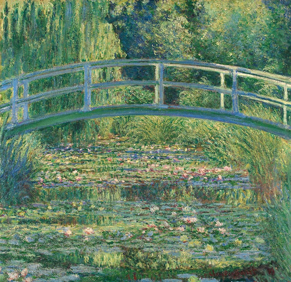 Painting titled The Waterlily Pond. Year eighteen ninety-nine.