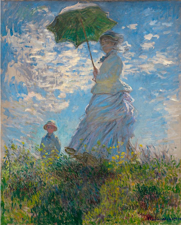 Painting titled Woman with a Parasol. Year eighteen seventy-five.