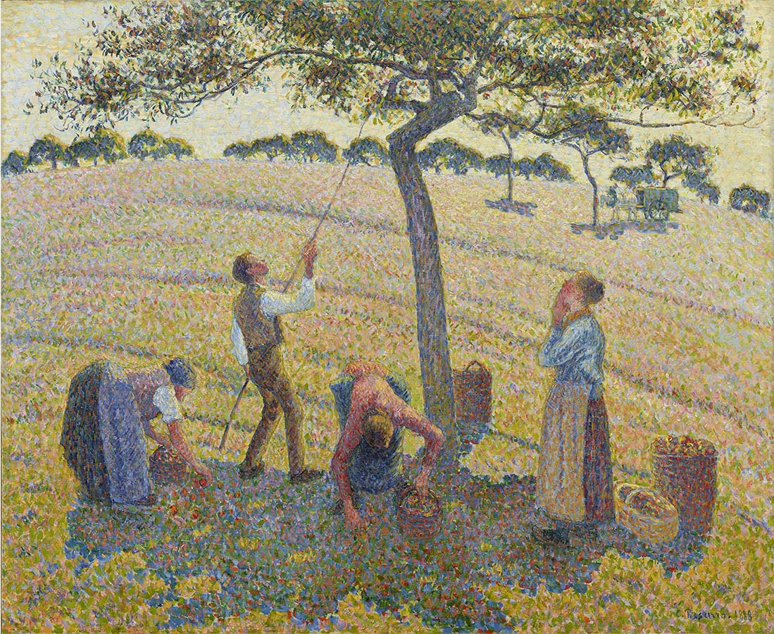 Painting titled Apple Harvest. Year eighteen eighty-eight.