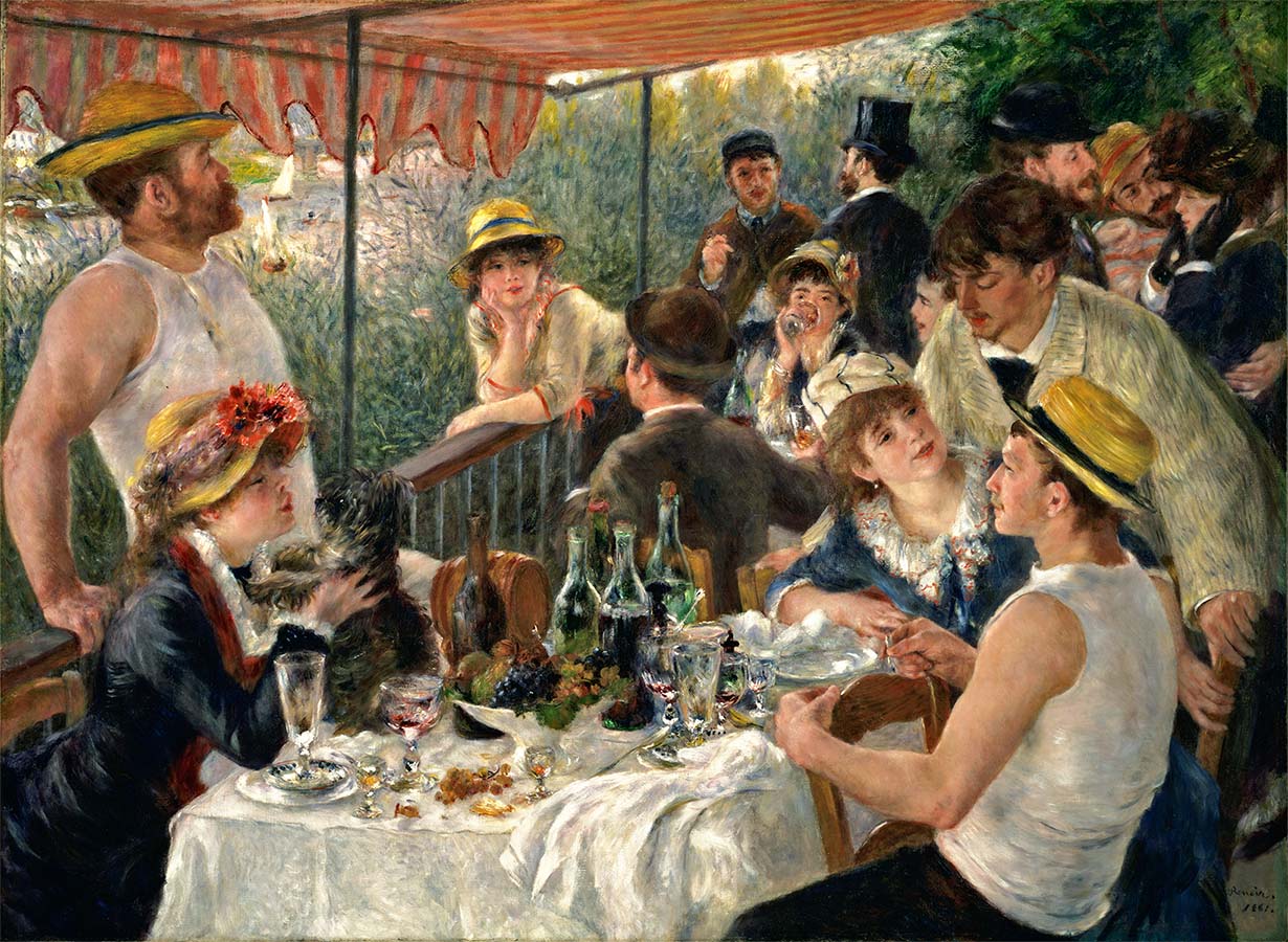 Painting titled Luncheon of the Boating Party. Year eighteen eighty-one.