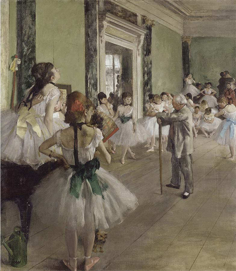 Painting titled The Dance Class. Year eighteen seventy-four.