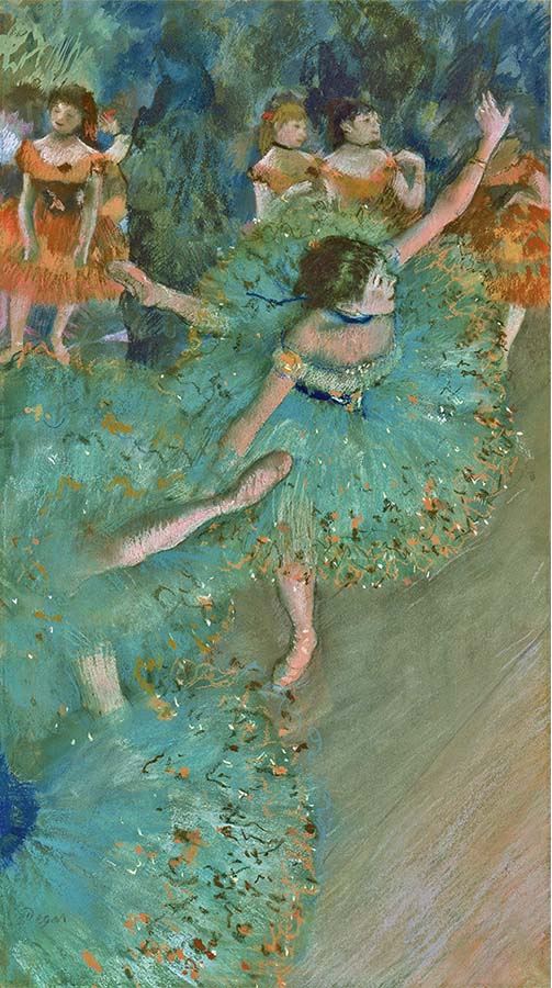 Painting titled Swaying Dancer (Dancer in Green). Year eighteen seveny-seven to seventy-nine.