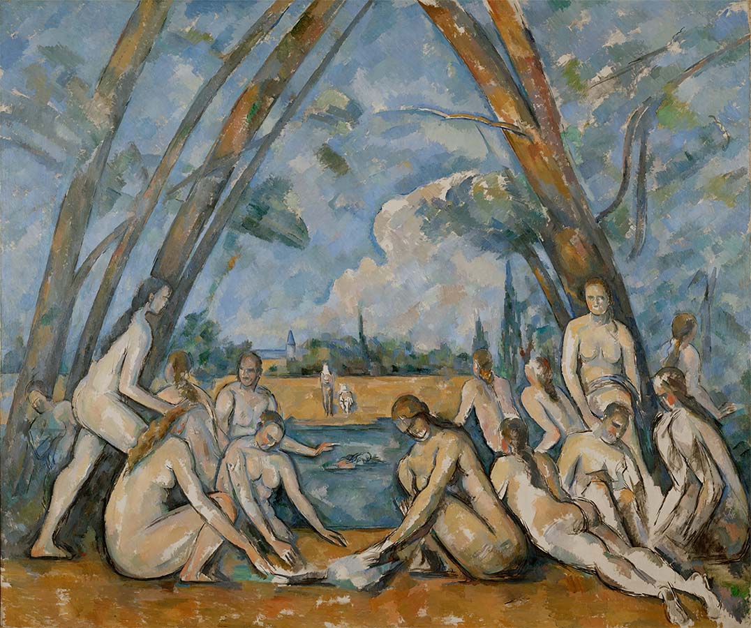 Painting titled The Large Bathers. Year nineteen hundred to nineteen oh six.