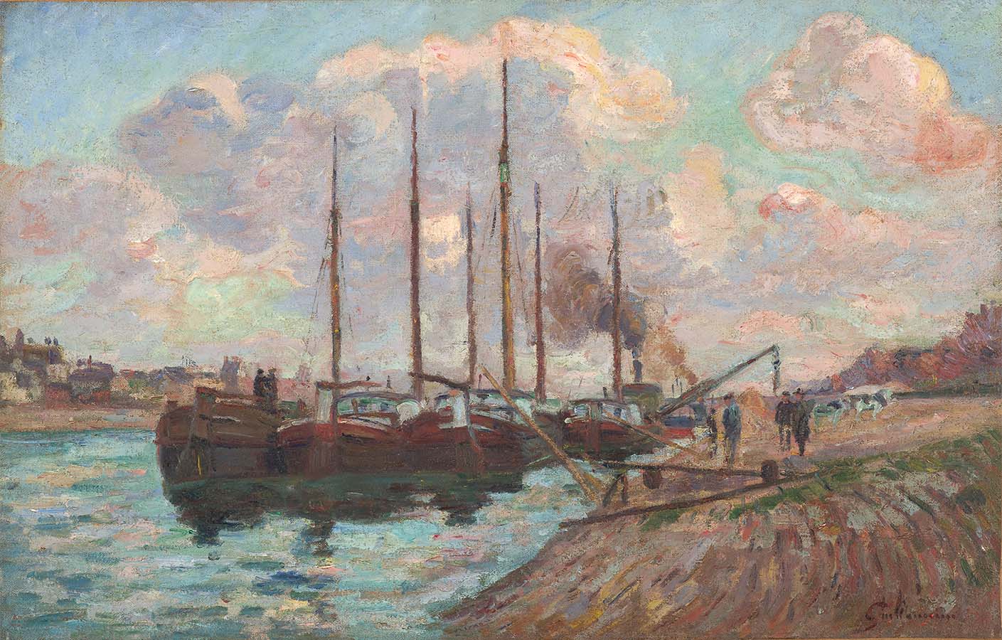 Painting titled The Quai d'Austerlitz. Year about eighteen seventy-seven.